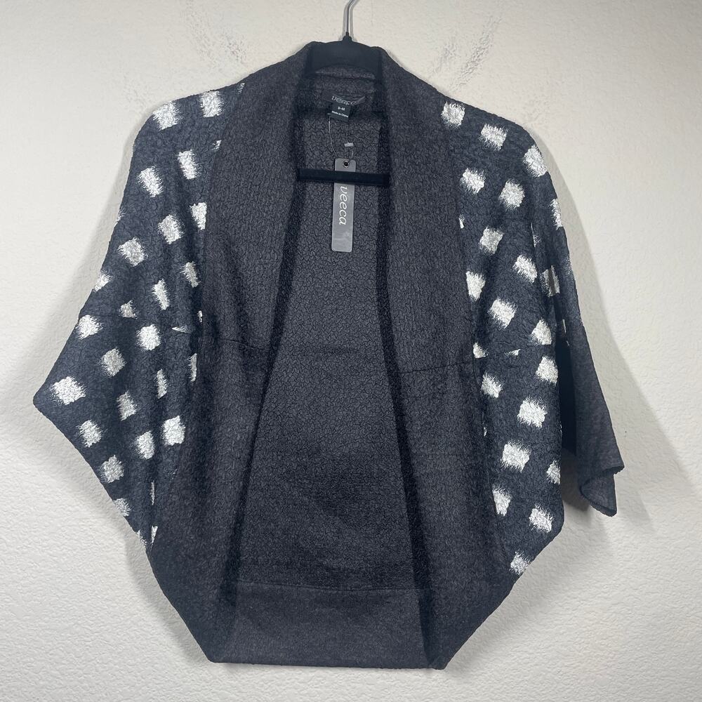 Veeca Womens Size S/M Polka Dot Open Front Bolero Top Black White Short Sleeves